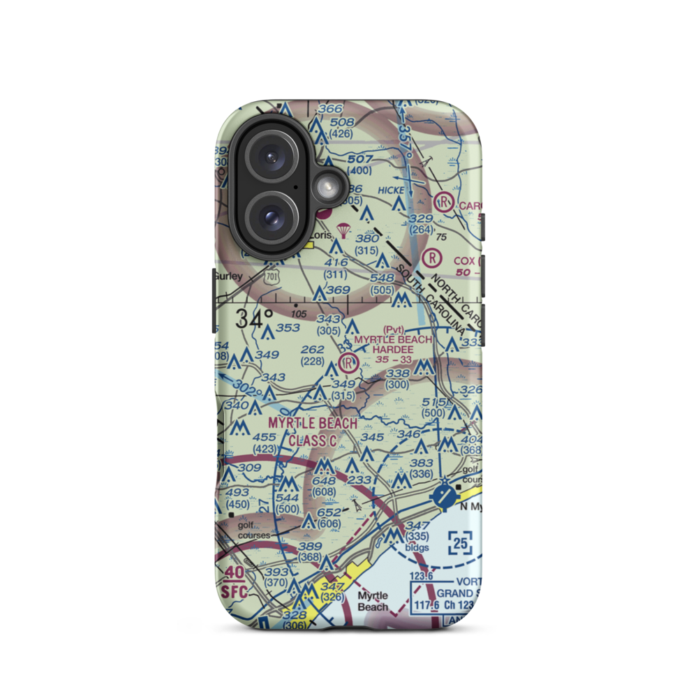 Myrtle Beach Hardee Airpark (SC21) VFR Sectional  Tough iPhone Case iPhone 16 model shown