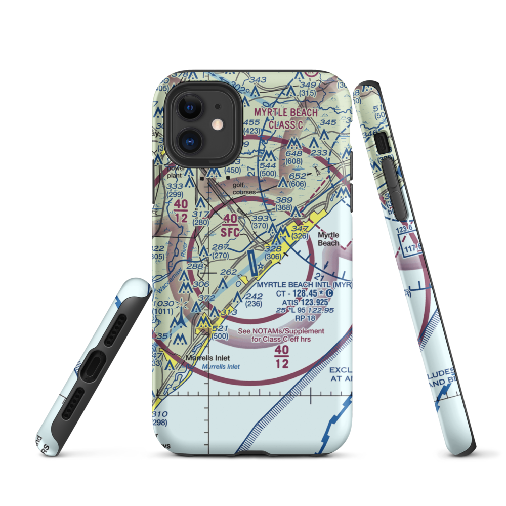 Myrtle Beach International Airport (MYR) VFR Sectional  Tough iPhone Case iPhone 11 model shown