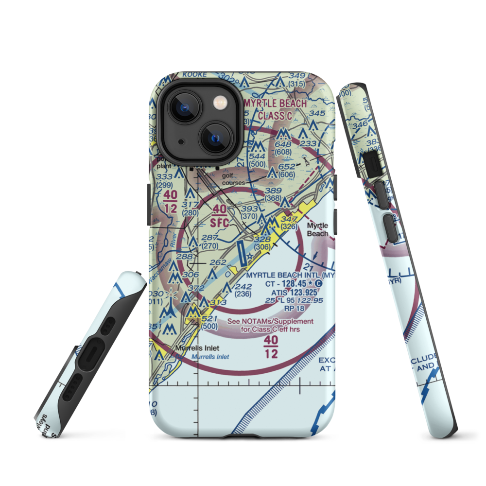 Myrtle Beach International Airport (MYR) VFR Sectional  Tough iPhone Case iPhone 14 model shown