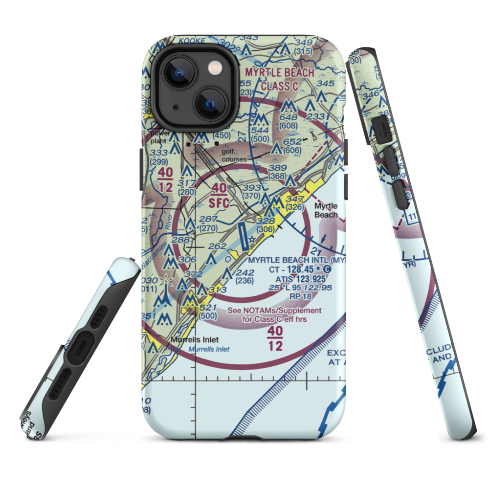 Myrtle Beach International Airport (MYR) VFR Sectional  Tough iPhone Case iPhone 14 Plus model shown
