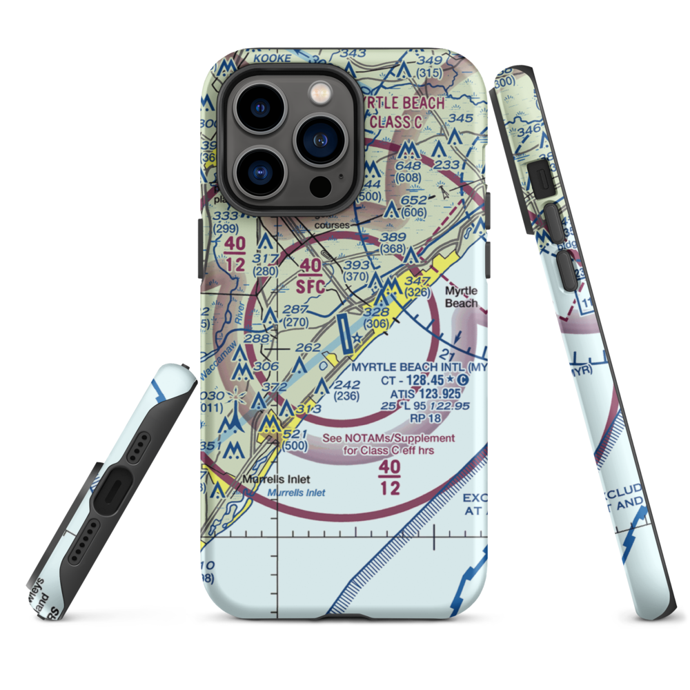 Myrtle Beach International Airport (MYR) VFR Sectional  Tough iPhone Case iPhone 14 Pro Max model shown