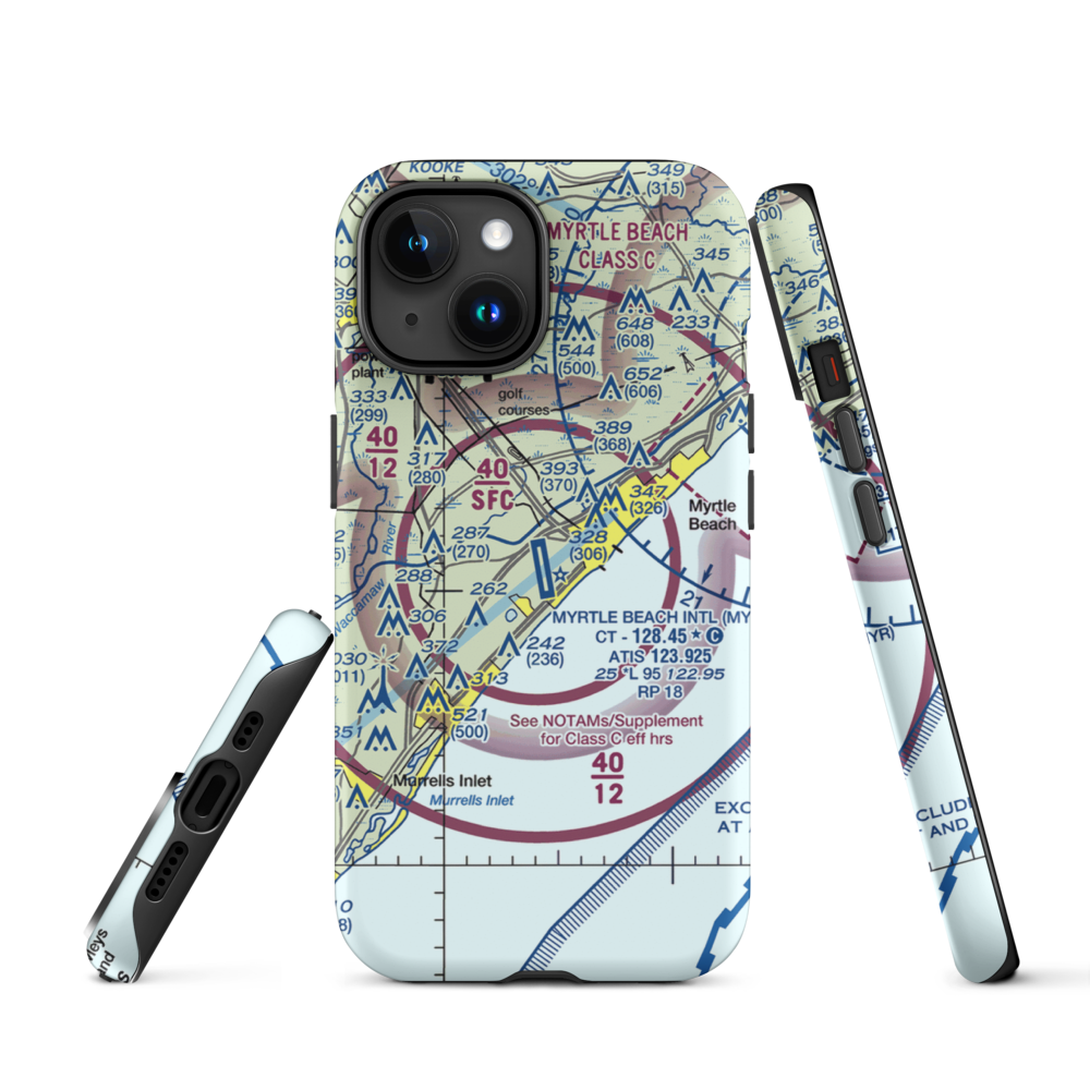 Myrtle Beach International Airport (MYR) VFR Sectional  Tough iPhone Case iPhone 15 model shown
