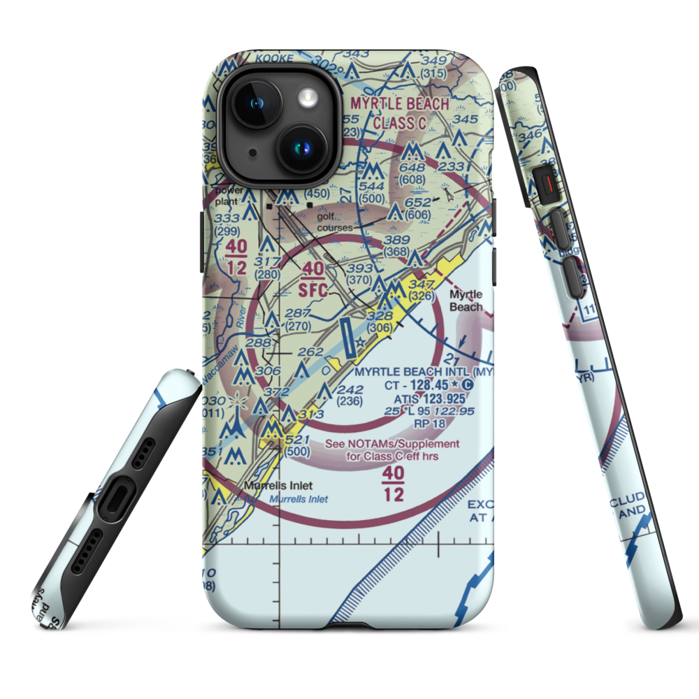 Myrtle Beach International Airport (MYR) VFR Sectional  Tough iPhone Case iPhone 15 Plus model shown