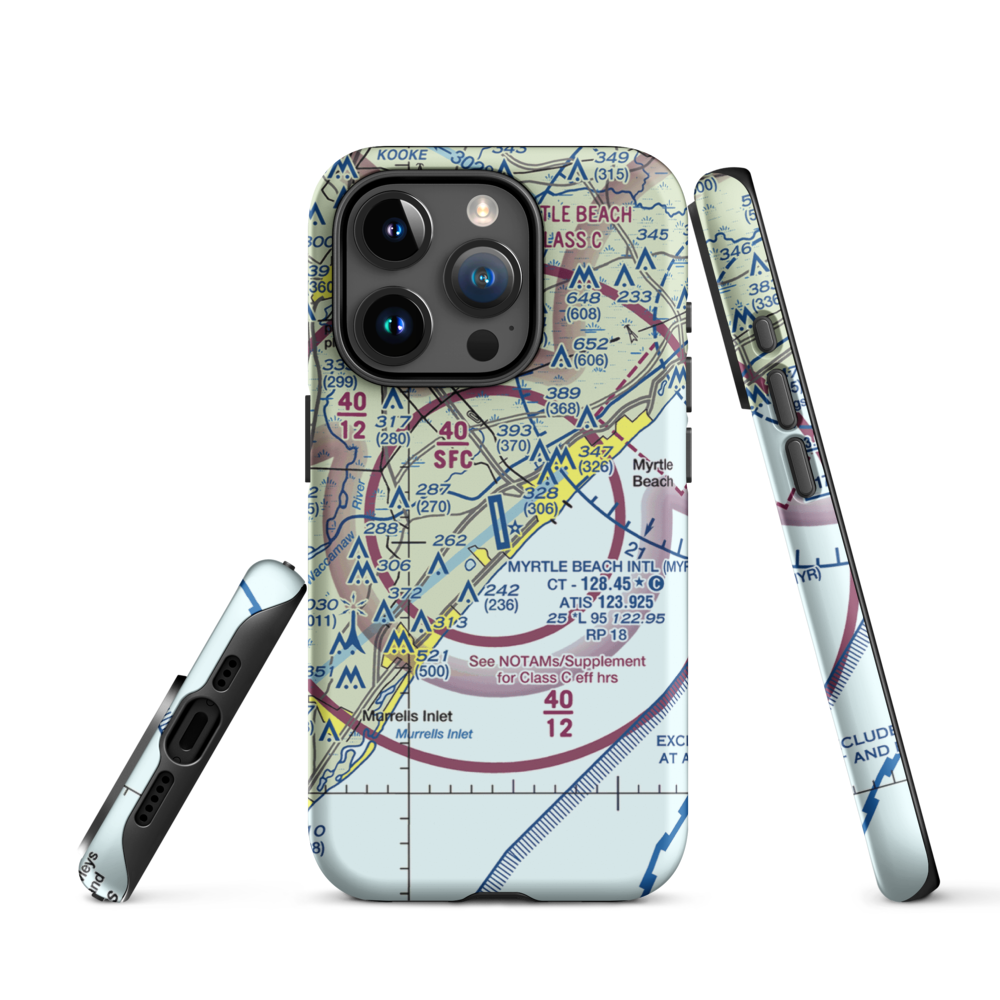Myrtle Beach International Airport (MYR) VFR Sectional  Tough iPhone Case iPhone 15 Pro model shown