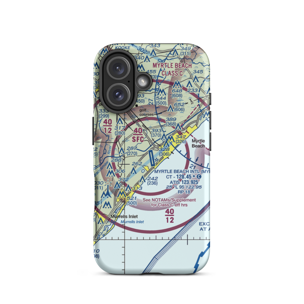 Myrtle Beach International Airport (MYR) VFR Sectional  Tough iPhone Case iPhone 16 model shown