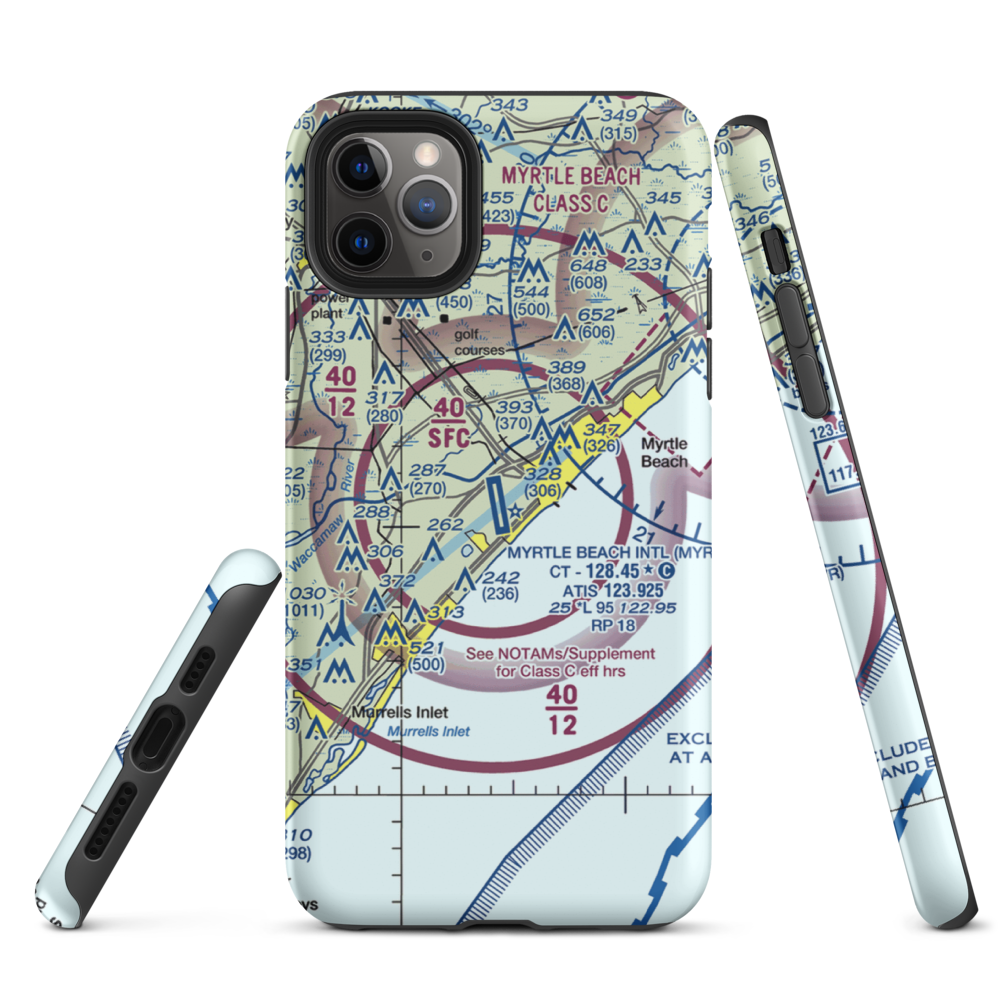 Myrtle Beach International Airport (MYR) VFR Sectional  Tough iPhone Case iPhone 11 Pro Max model shown