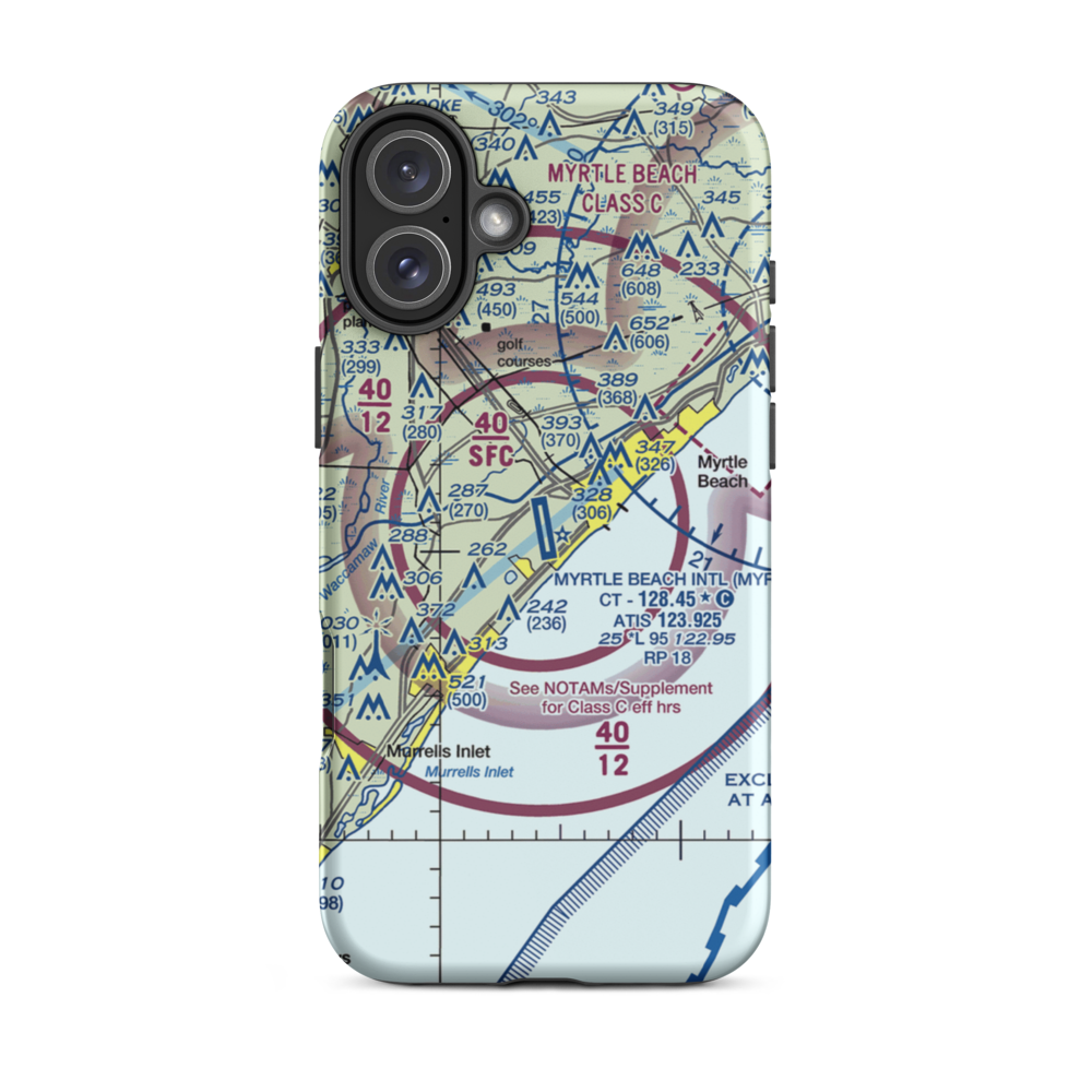 Myrtle Beach International Airport (MYR) VFR Sectional  Tough iPhone Case iPhone 16 Plus model shown
