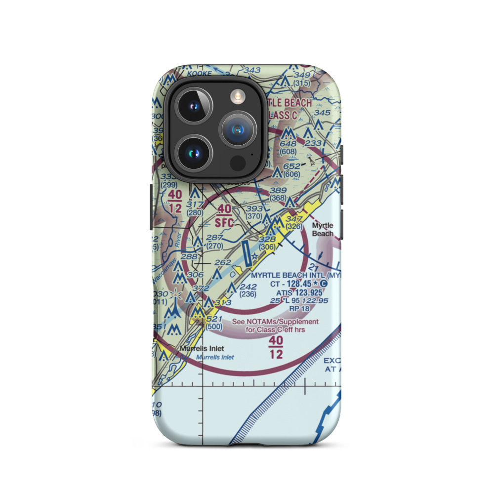 Myrtle Beach International Airport (MYR) VFR Sectional  Tough iPhone Case iPhone 16 Pro model shown