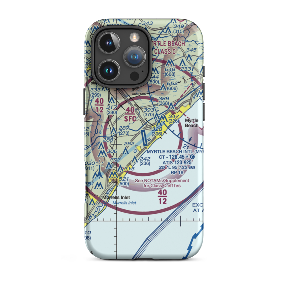 Myrtle Beach International Airport (MYR) VFR Sectional  Tough iPhone Case iPhone 16 Pro Max model shown