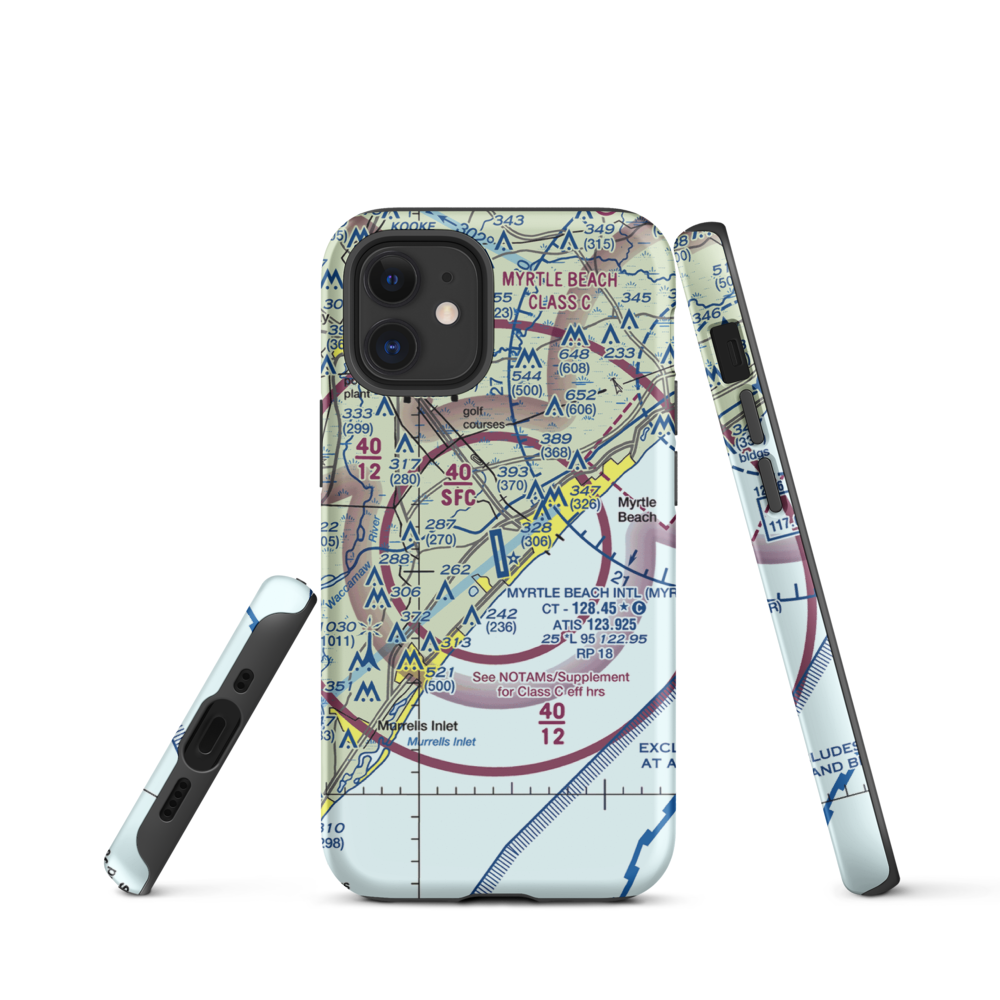 Myrtle Beach International Airport (MYR) VFR Sectional  Tough iPhone Case iPhone 12 mini model shown