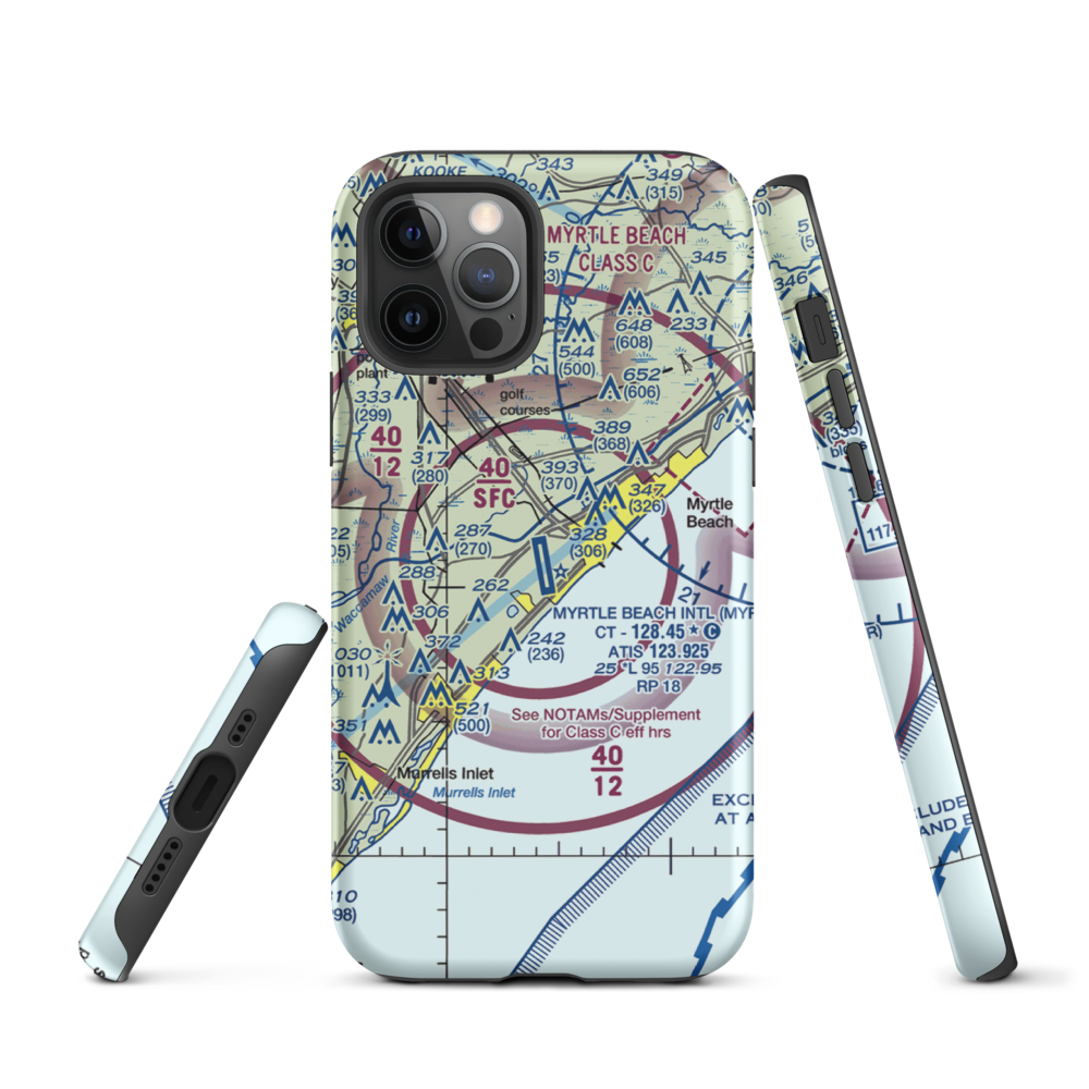 Myrtle Beach International Airport (MYR) VFR Sectional  Tough iPhone Case iPhone 12 Pro model shown