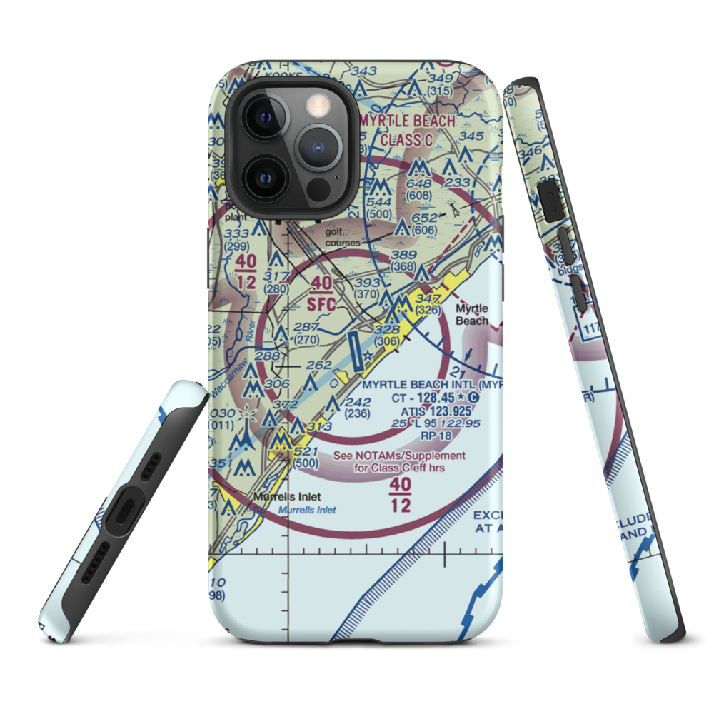 Myrtle Beach International Airport (MYR) VFR Sectional  Tough iPhone Case iPhone 12 Pro Max model shown