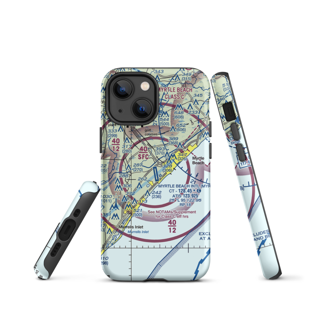 Myrtle Beach International Airport (MYR) VFR Sectional  Tough iPhone Case iPhone 13 mini model shown