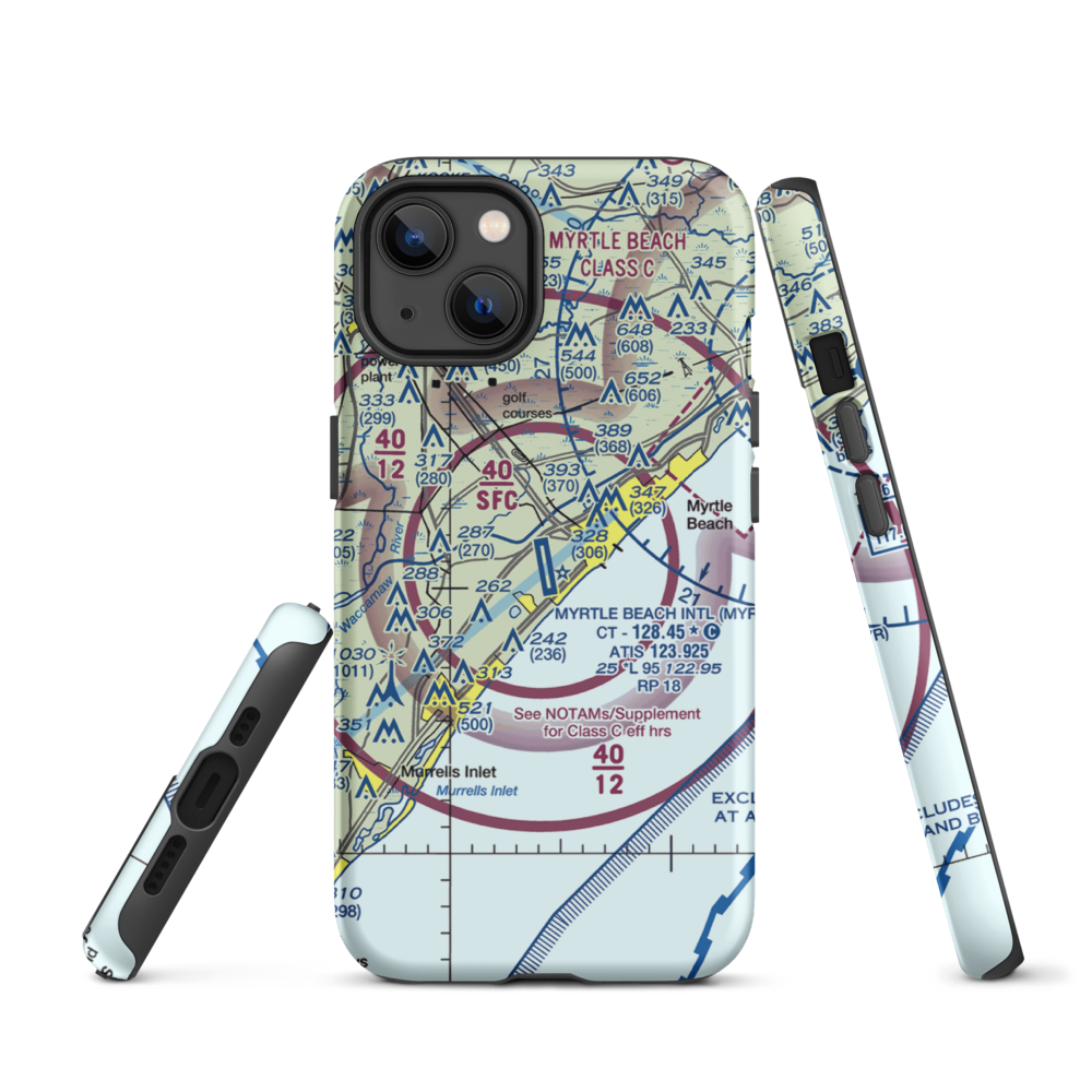 Myrtle Beach International Airport (MYR) VFR Sectional  Tough iPhone Case iPhone 13 model shown