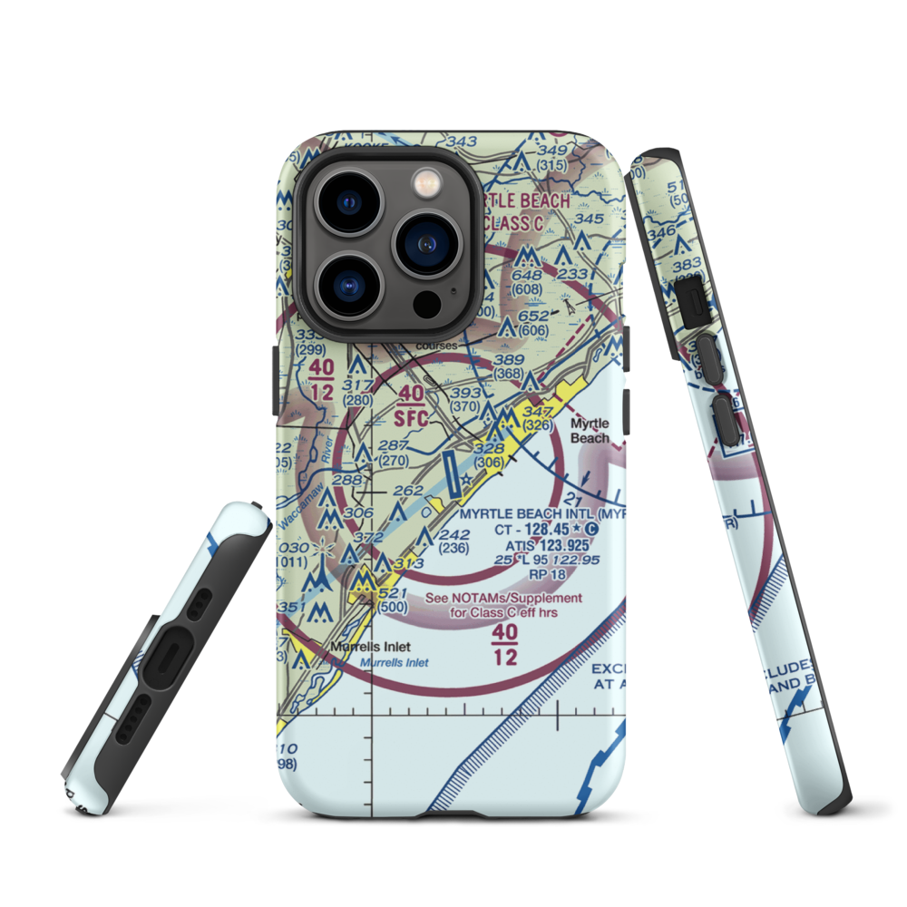 Myrtle Beach International Airport (MYR) VFR Sectional  Tough iPhone Case iPhone 13 Pro model shown