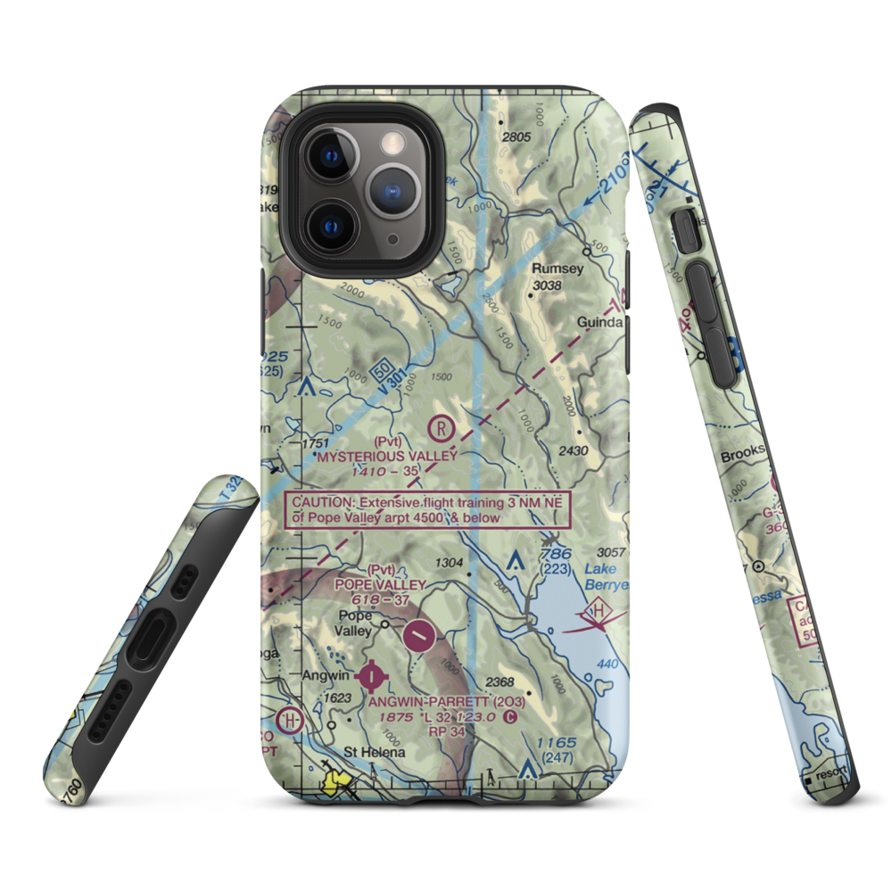 Mysterious Valley Airport (20CL) VFR Sectional  Tough iPhone Case iPhone 11 Pro model shown