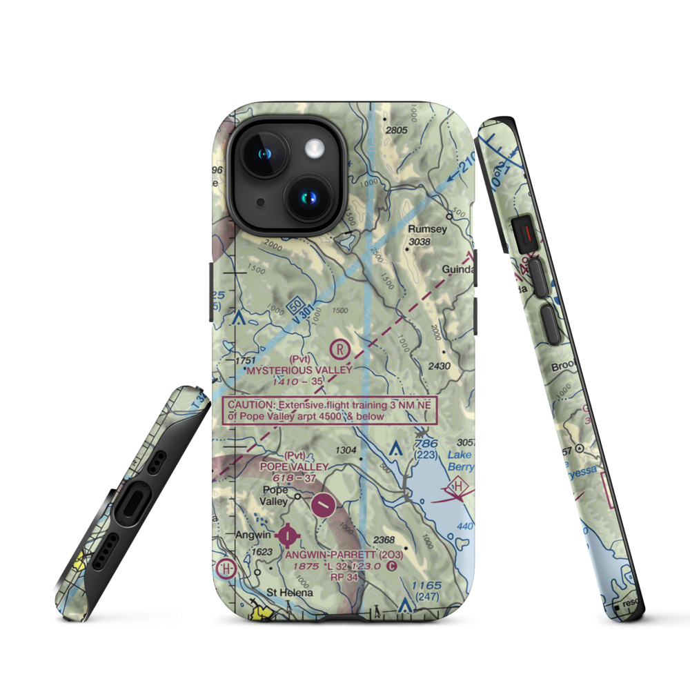 Mysterious Valley Airport (20CL) VFR Sectional  Tough iPhone Case iPhone 15 model shown