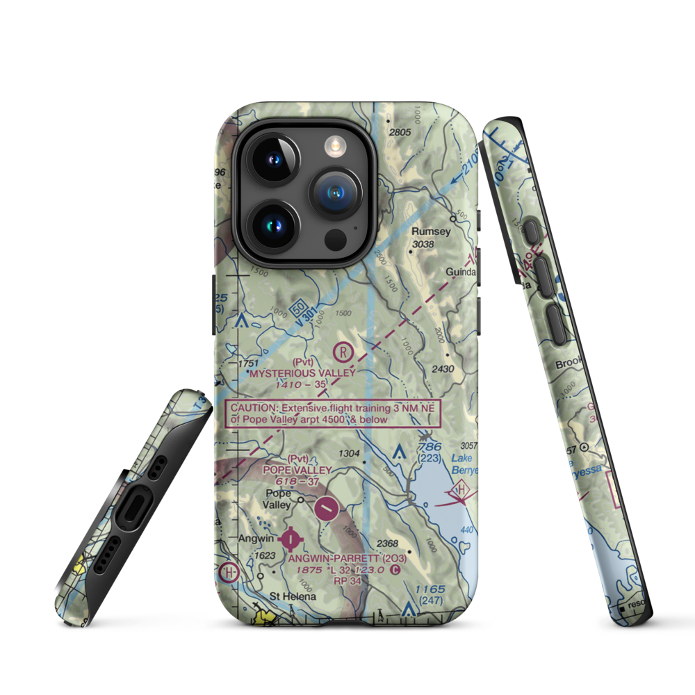 Mysterious Valley Airport (20CL) VFR Sectional  Tough iPhone Case iPhone 15 Pro model shown