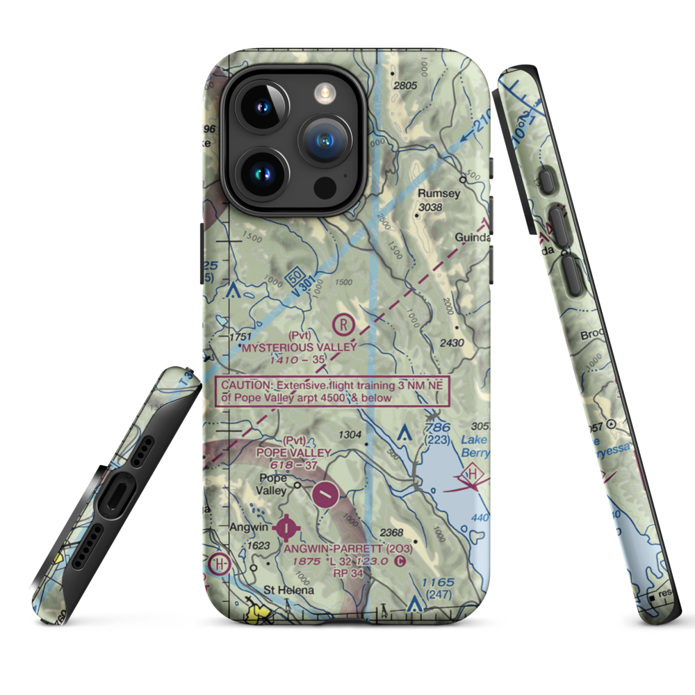 Mysterious Valley Airport (20CL) VFR Sectional  Tough iPhone Case iPhone 15 Pro Max model shown