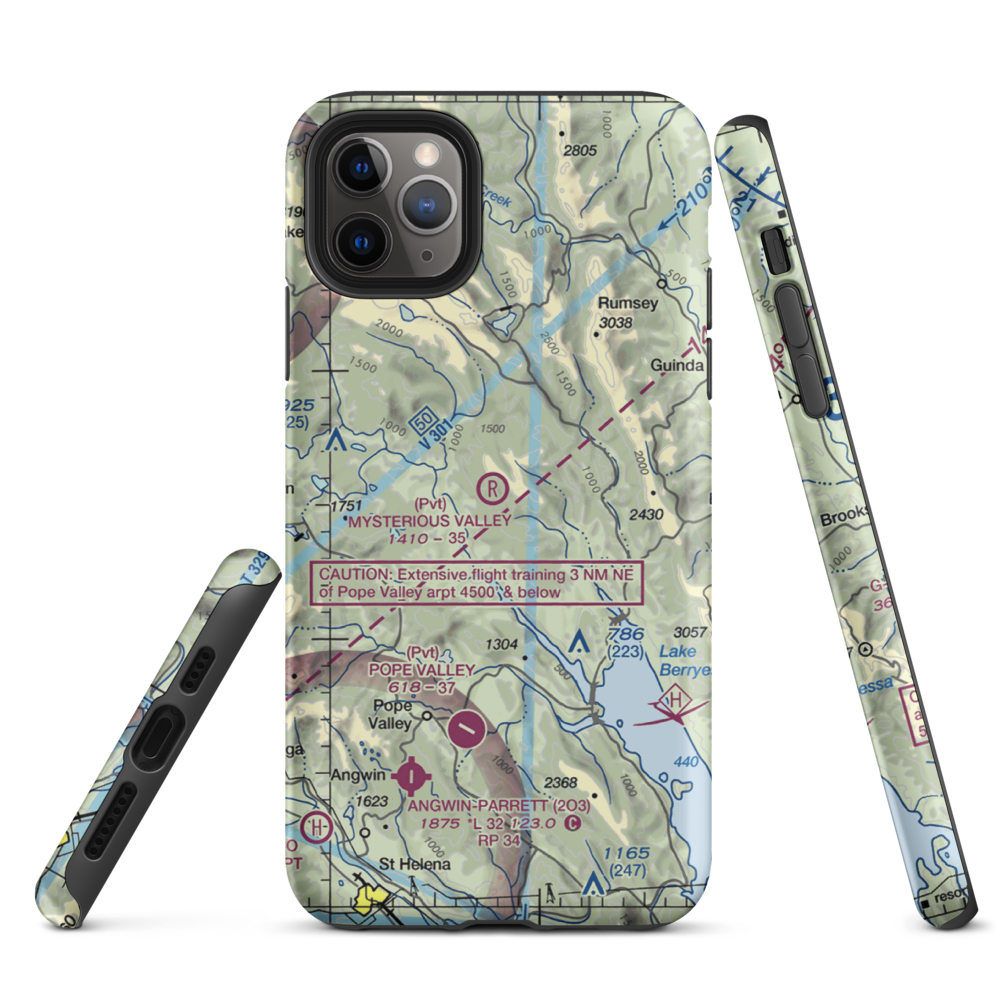 Mysterious Valley Airport (20CL) VFR Sectional  Tough iPhone Case iPhone 11 Pro Max model shown