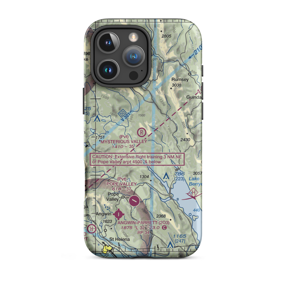 Mysterious Valley Airport (20CL) VFR Sectional  Tough iPhone Case iPhone 16 Pro Max model shown