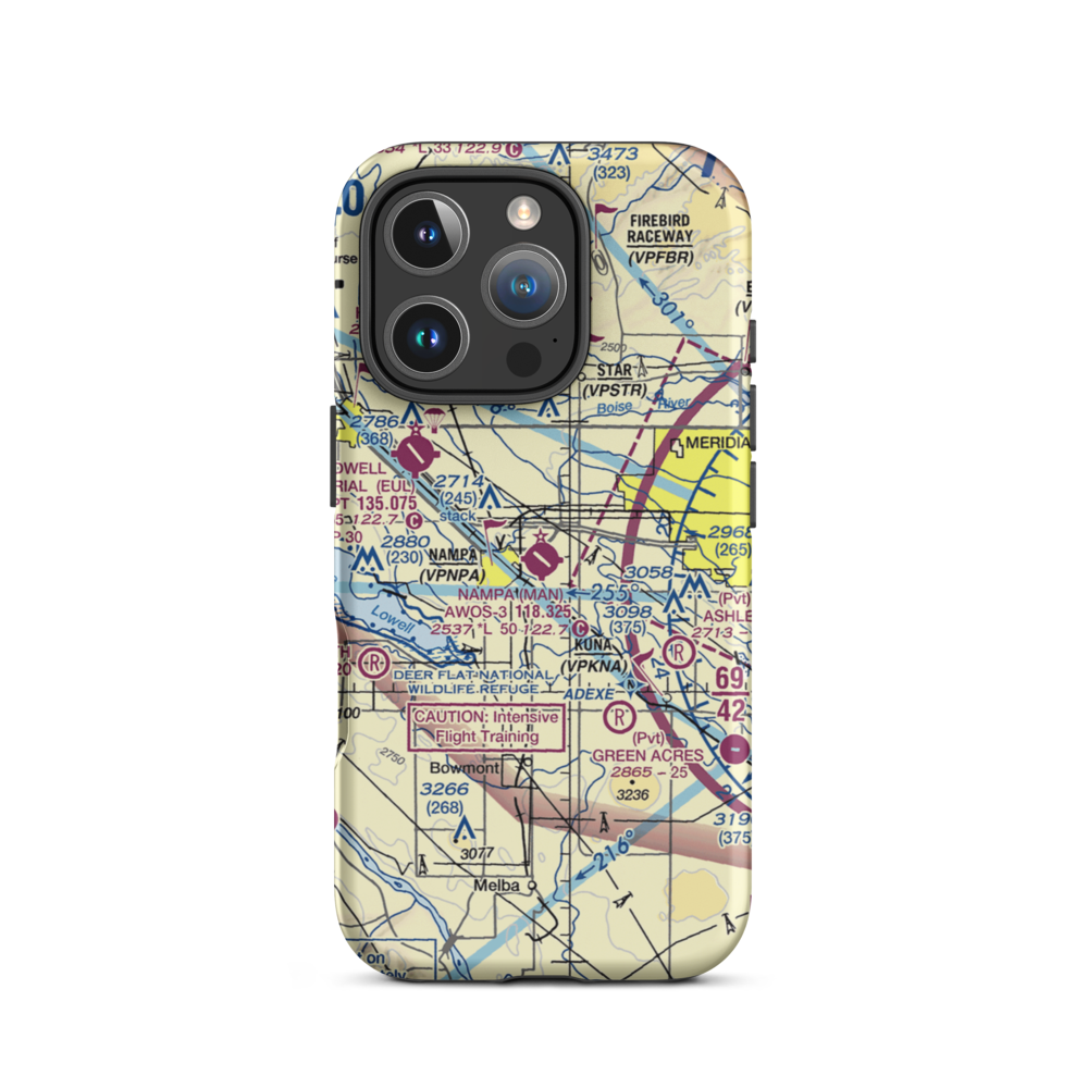 Nampa Municipal Airport (MAN) VFR Sectional  Tough iPhone Case iPhone 16 Pro model shown