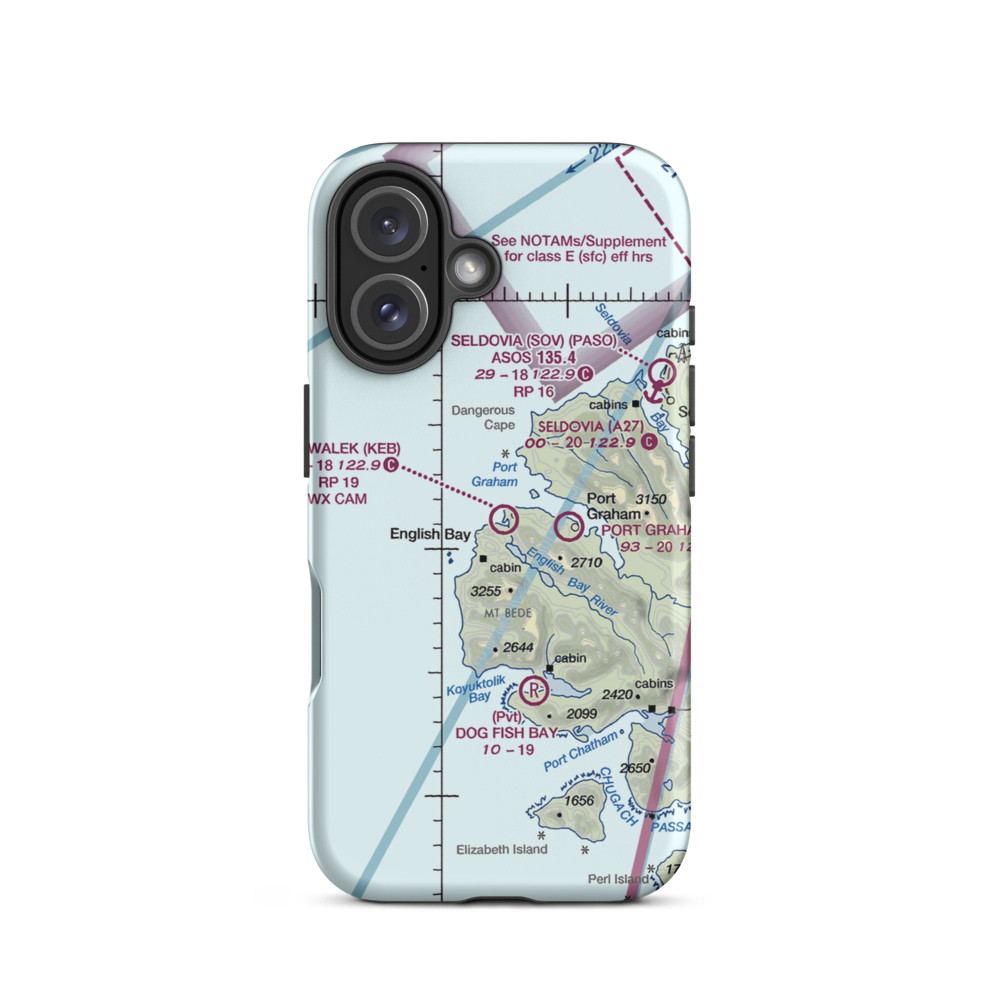Nanwalek Airport (KEB) VFR Sectional  Tough iPhone Case iPhone 16 model shown