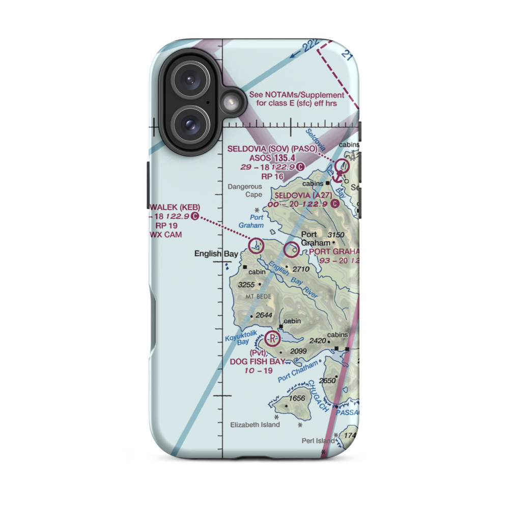Nanwalek Airport (KEB) VFR Sectional  Tough iPhone Case iPhone 16 Plus model shown