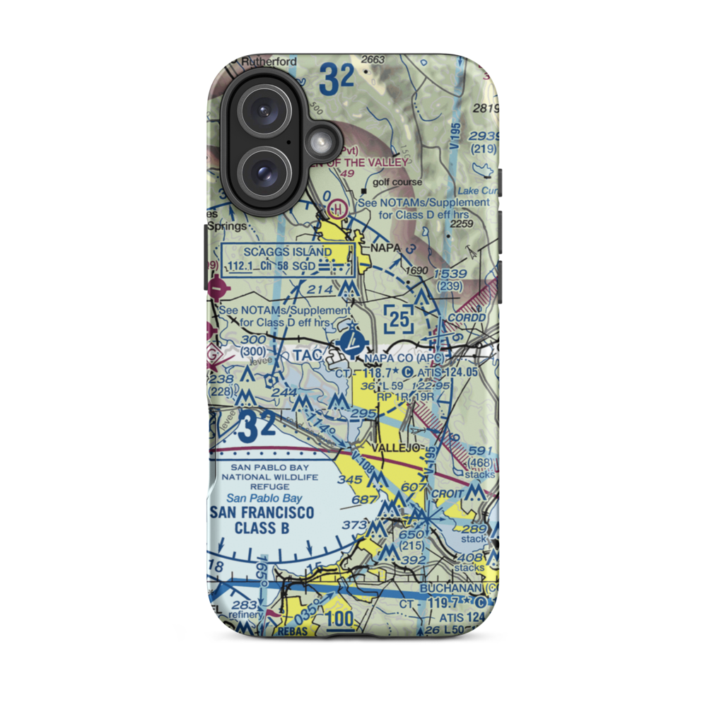 Napa County Airport (APC) VFR Sectional  Tough iPhone Case iPhone 16 Plus model shown
