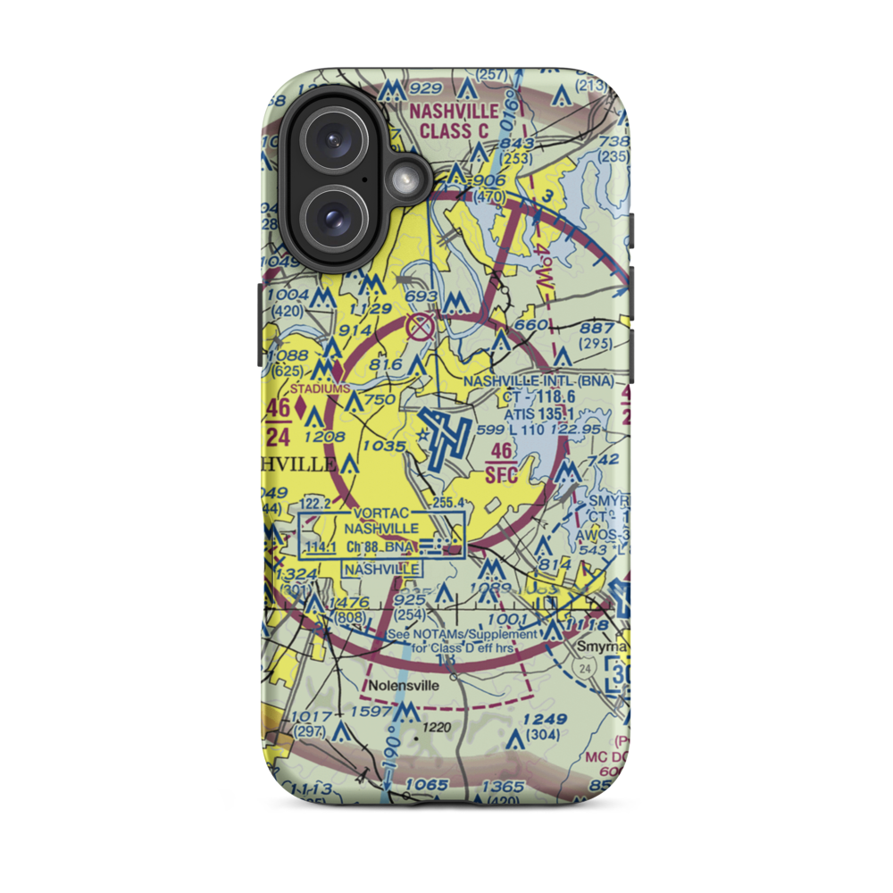 Nashville International Airport (BNA) VFR Sectional  Tough iPhone Case iPhone 16 Plus model shown