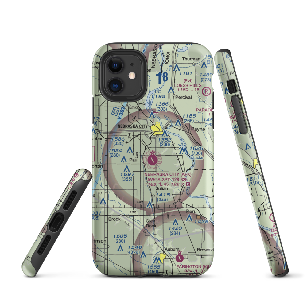 Nebraska City Municipal Airport (AFK) VFR Sectional  Tough iPhone Case iPhone 11 model shown
