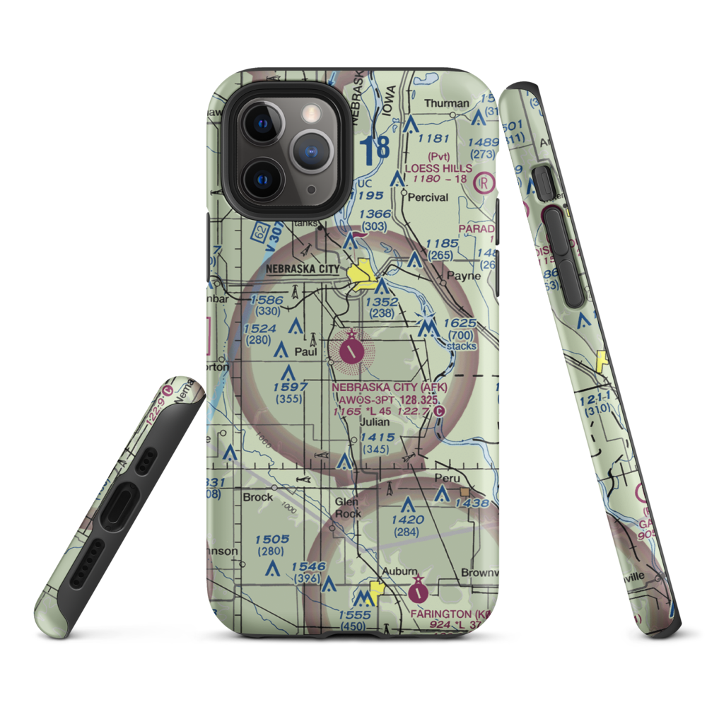 Nebraska City Municipal Airport (AFK) VFR Sectional  Tough iPhone Case iPhone 11 Pro model shown