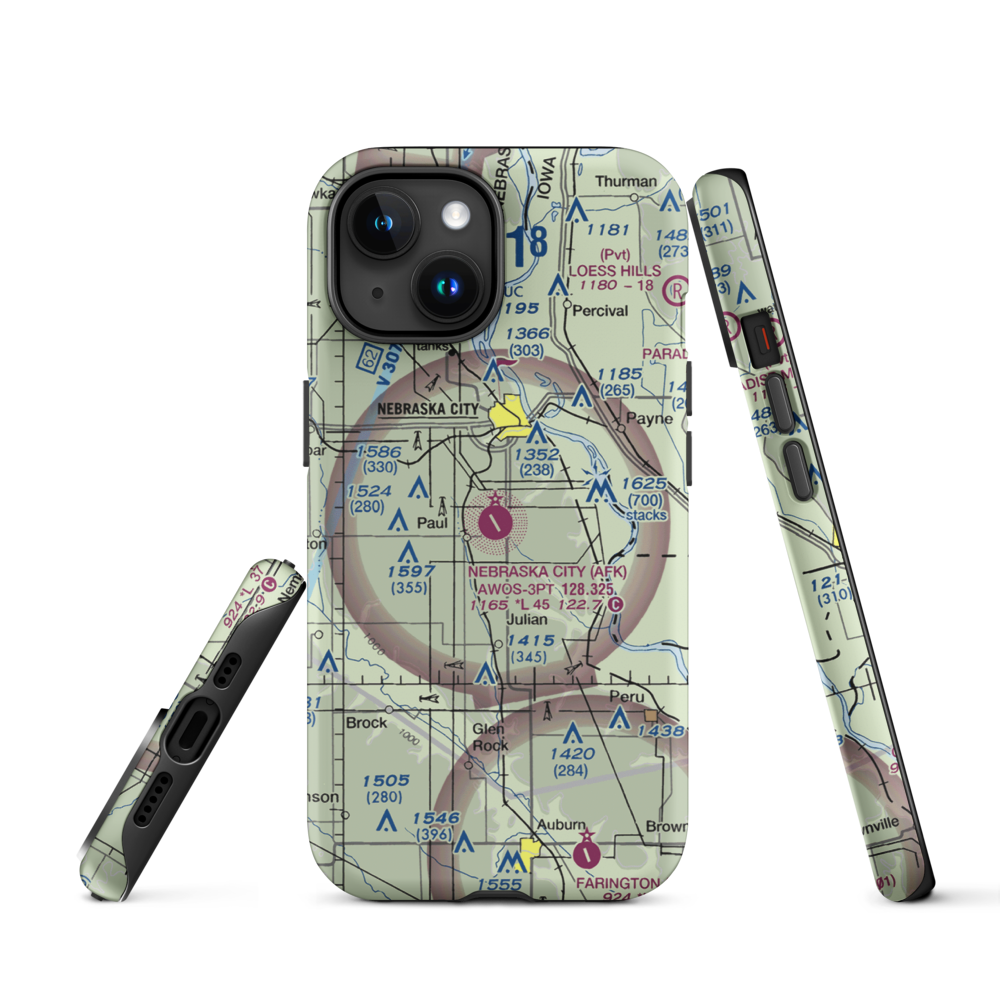 Nebraska City Municipal Airport (AFK) VFR Sectional  Tough iPhone Case iPhone 15 model shown