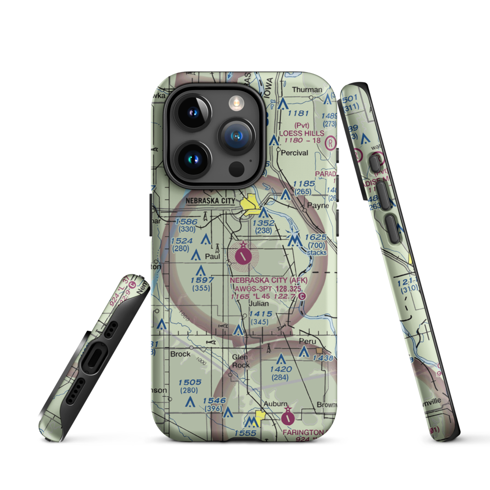 Nebraska City Municipal Airport (AFK) VFR Sectional  Tough iPhone Case iPhone 15 Pro model shown