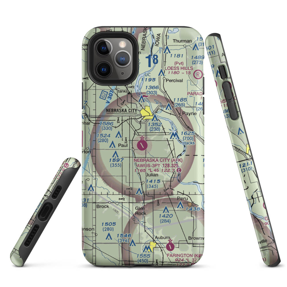 Nebraska City Municipal Airport (AFK) VFR Sectional  Tough iPhone Case iPhone 11 Pro Max model shown