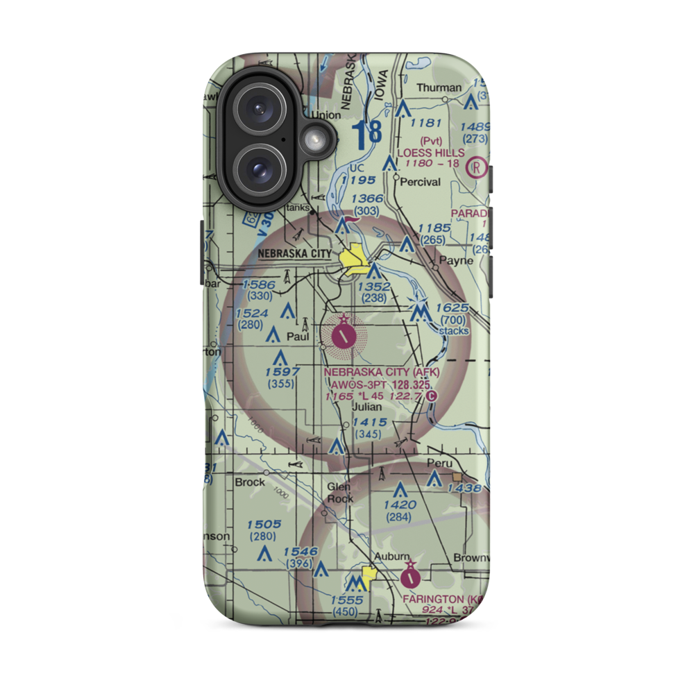 Nebraska City Municipal Airport (AFK) VFR Sectional  Tough iPhone Case iPhone 16 Plus model shown
