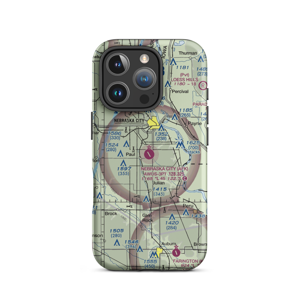 Nebraska City Municipal Airport (AFK) VFR Sectional  Tough iPhone Case iPhone 16 Pro model shown