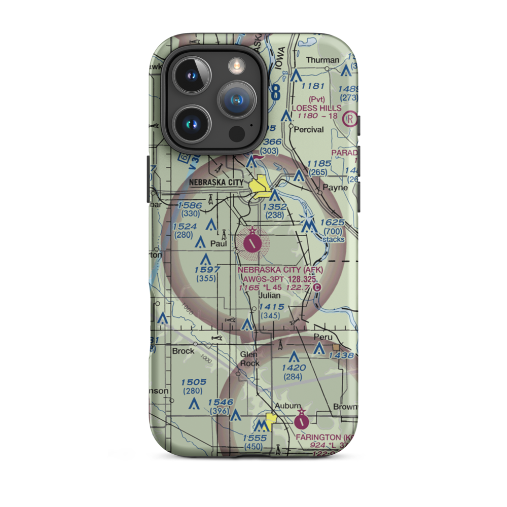 Nebraska City Municipal Airport (AFK) VFR Sectional  Tough iPhone Case iPhone 16 Pro Max model shown