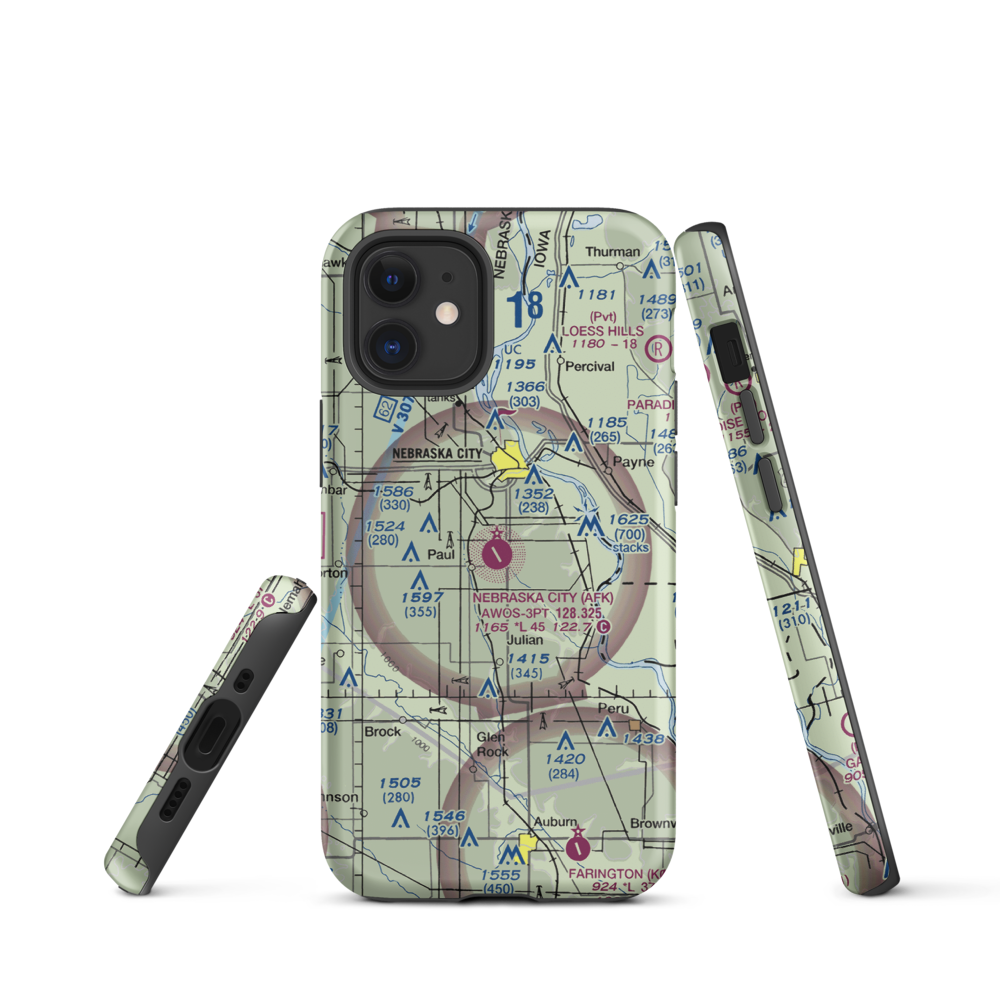 Nebraska City Municipal Airport (AFK) VFR Sectional  Tough iPhone Case iPhone 12 mini model shown