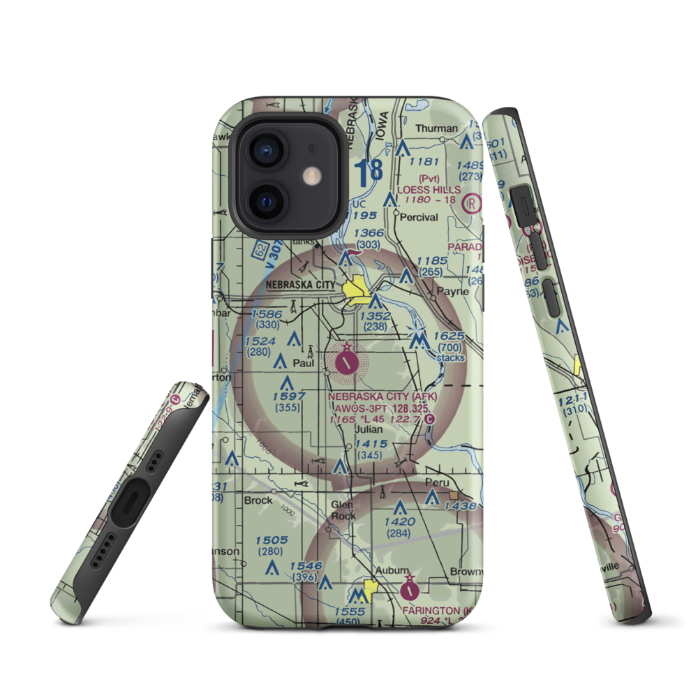 Nebraska City Municipal Airport (AFK) VFR Sectional  Tough iPhone Case iPhone 12 model shown