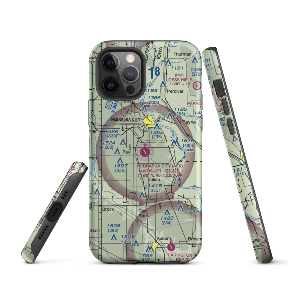 Nebraska City Municipal Airport (AFK) VFR Sectional  Tough iPhone Case iPhone 12 Pro model shown
