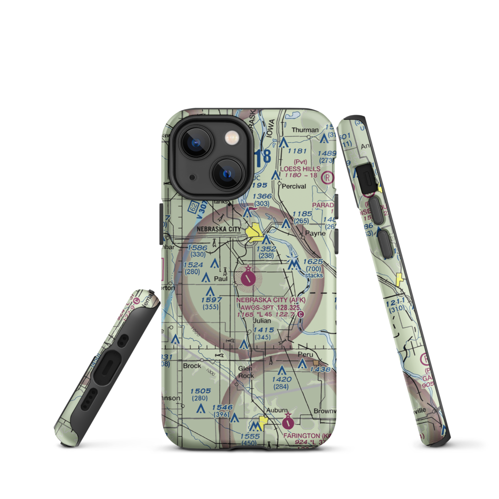 Nebraska City Municipal Airport (AFK) VFR Sectional  Tough iPhone Case iPhone 13 mini model shown