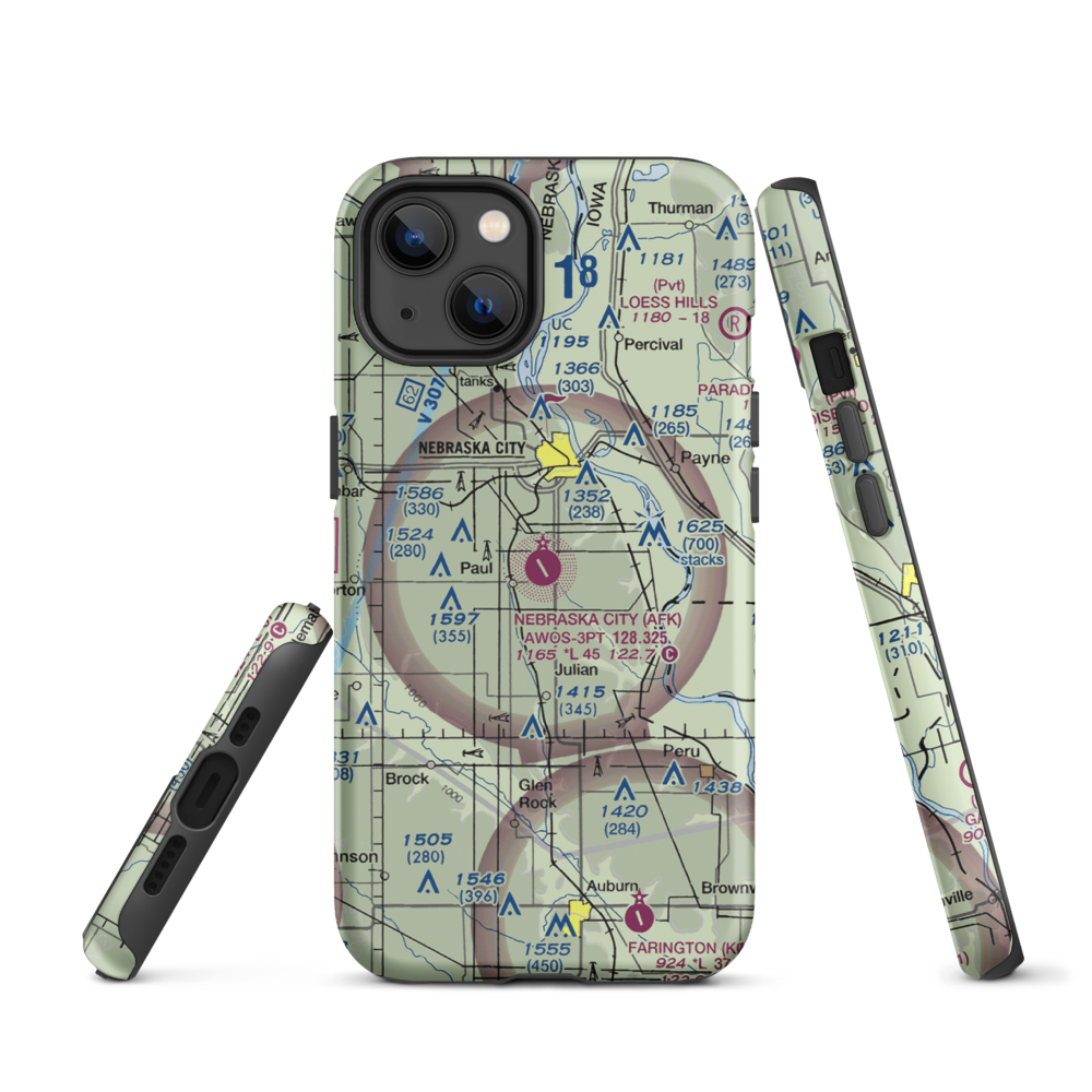Nebraska City Municipal Airport (AFK) VFR Sectional  Tough iPhone Case iPhone 13 model shown