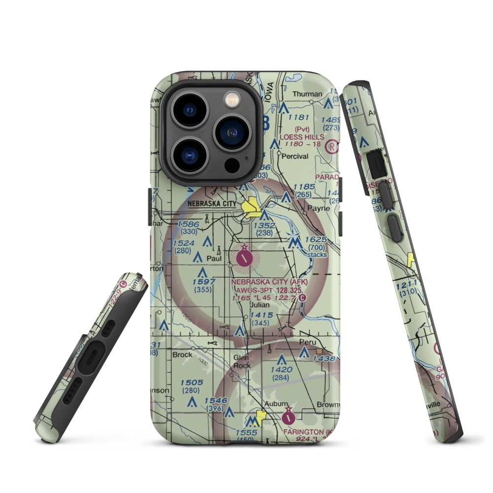 Nebraska City Municipal Airport (AFK) VFR Sectional  Tough iPhone Case iPhone 13 Pro model shown