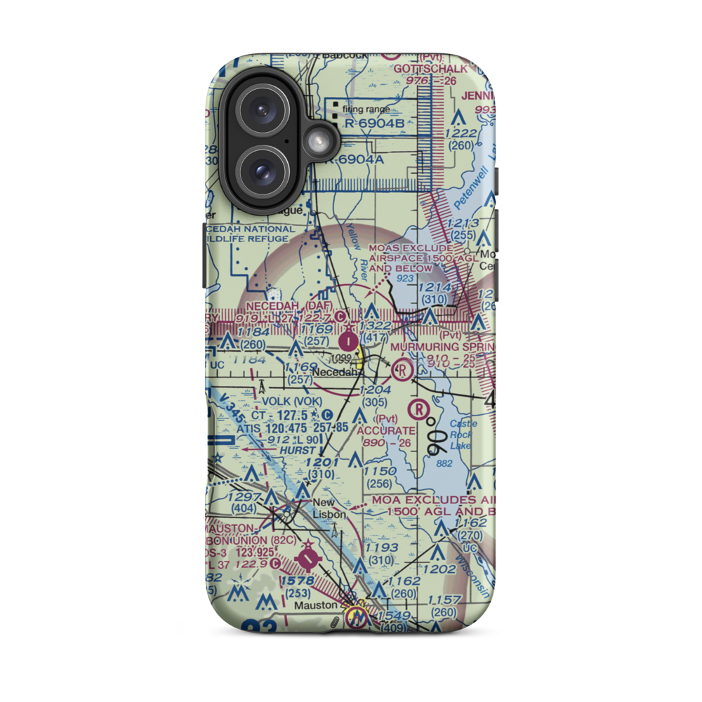 Necedah Airport (DAF) VFR Sectional  Tough iPhone Case iPhone 16 Plus model shown