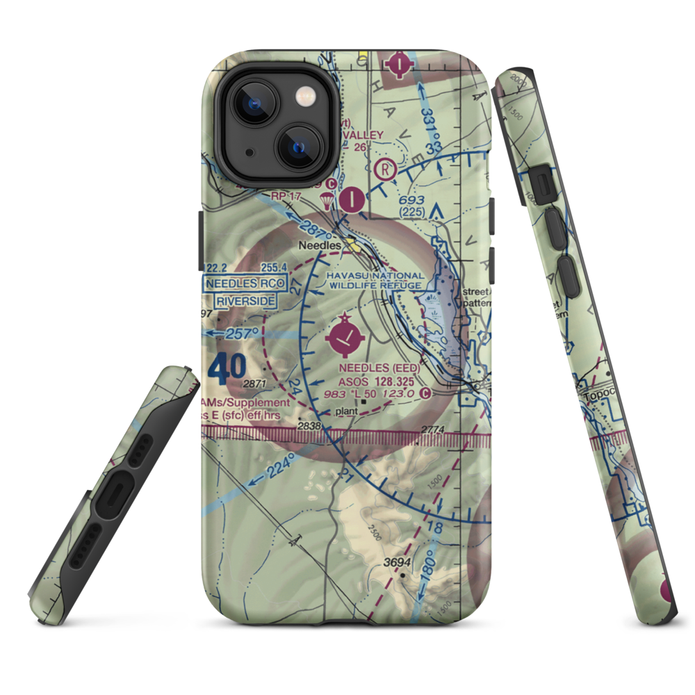 Needles Airport (EED) VFR Sectional  Tough iPhone Case iPhone 14 Plus model shown