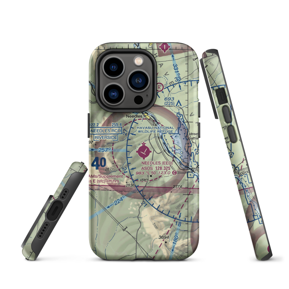 Needles Airport (EED) VFR Sectional  Tough iPhone Case iPhone 14 Pro model shown