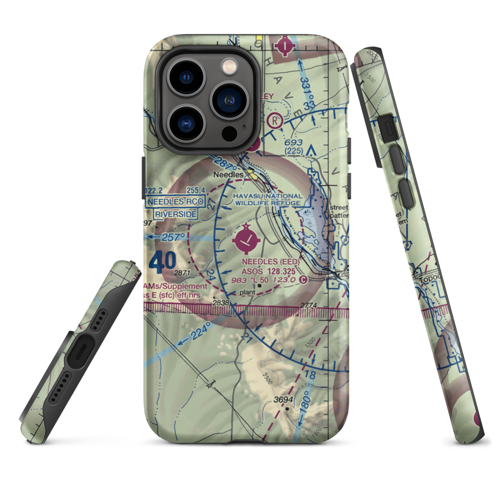 Needles Airport (EED) VFR Sectional  Tough iPhone Case iPhone 14 Pro Max model shown