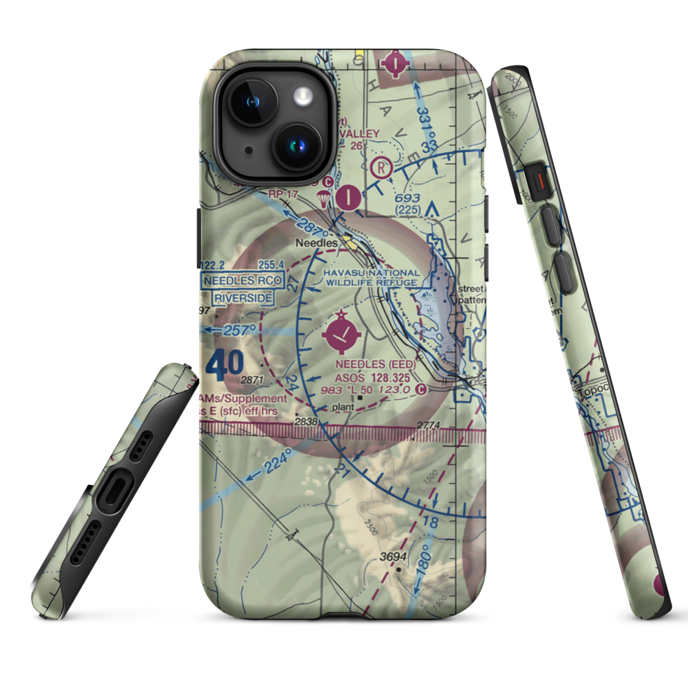 Needles Airport (EED) VFR Sectional  Tough iPhone Case iPhone 15 Plus model shown