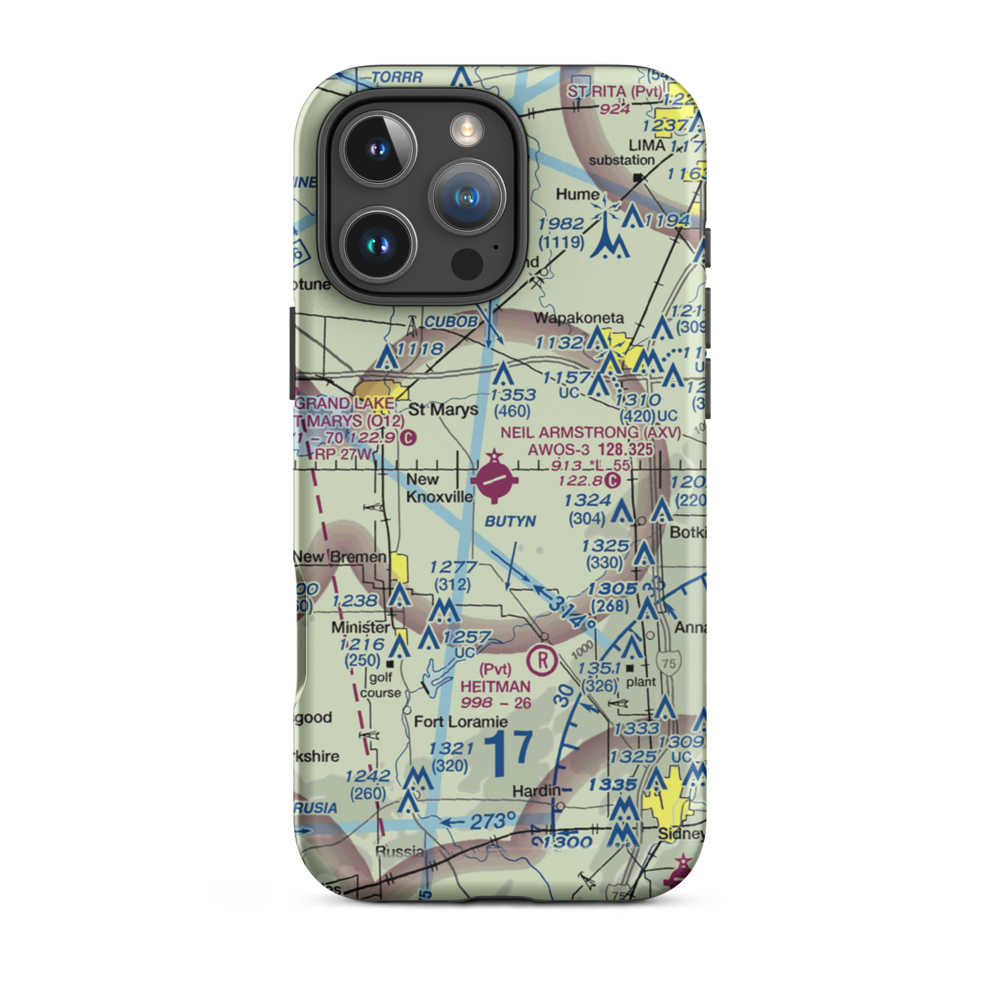 Neil Armstrong Airport (AXV) VFR Sectional  Tough iPhone Case iPhone 16 Pro Max model shown